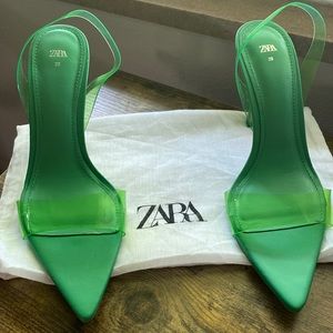 Green Vinyl slingback heeled sandals